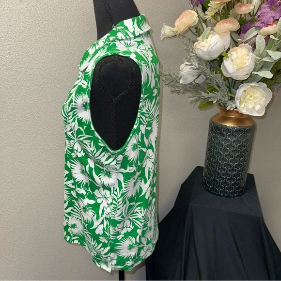 NWT Rafaella Green Tropical Sleeveless Polo Tunic Top Large - Picture 2 of 8